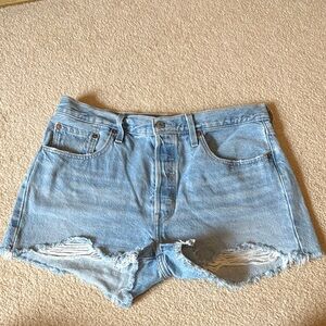 Levi's Blue Jean Shorts Distressed High-Waisted